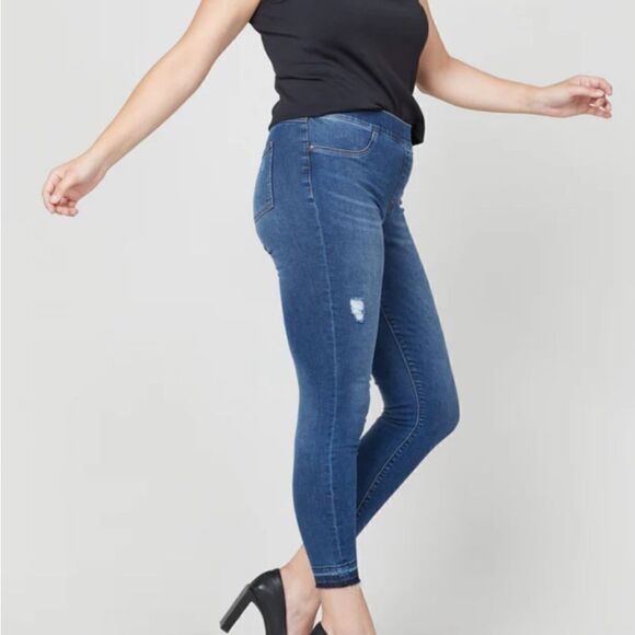 Spanx Distressed Ankle Skinny Jeans, Medium Wash Pull On Size Large - Picture 2 of 15